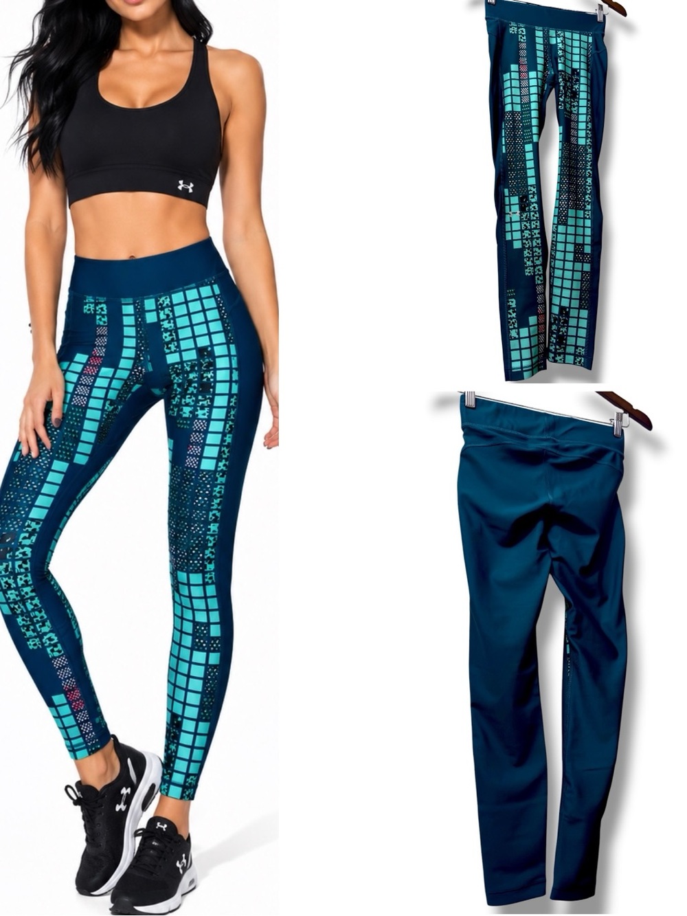 162 Under Armour | NWOT Teal Black Geo High Waisted Moisture-Wicking Legging (S)